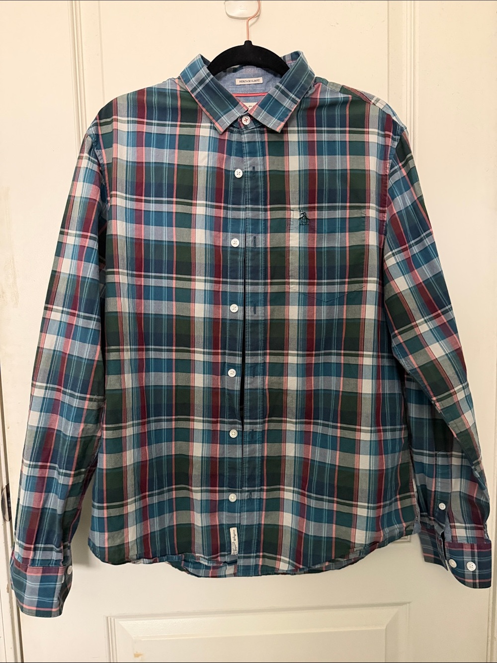 Original Penguin Plaid Button-Down Shirt in Blue, Green & Red